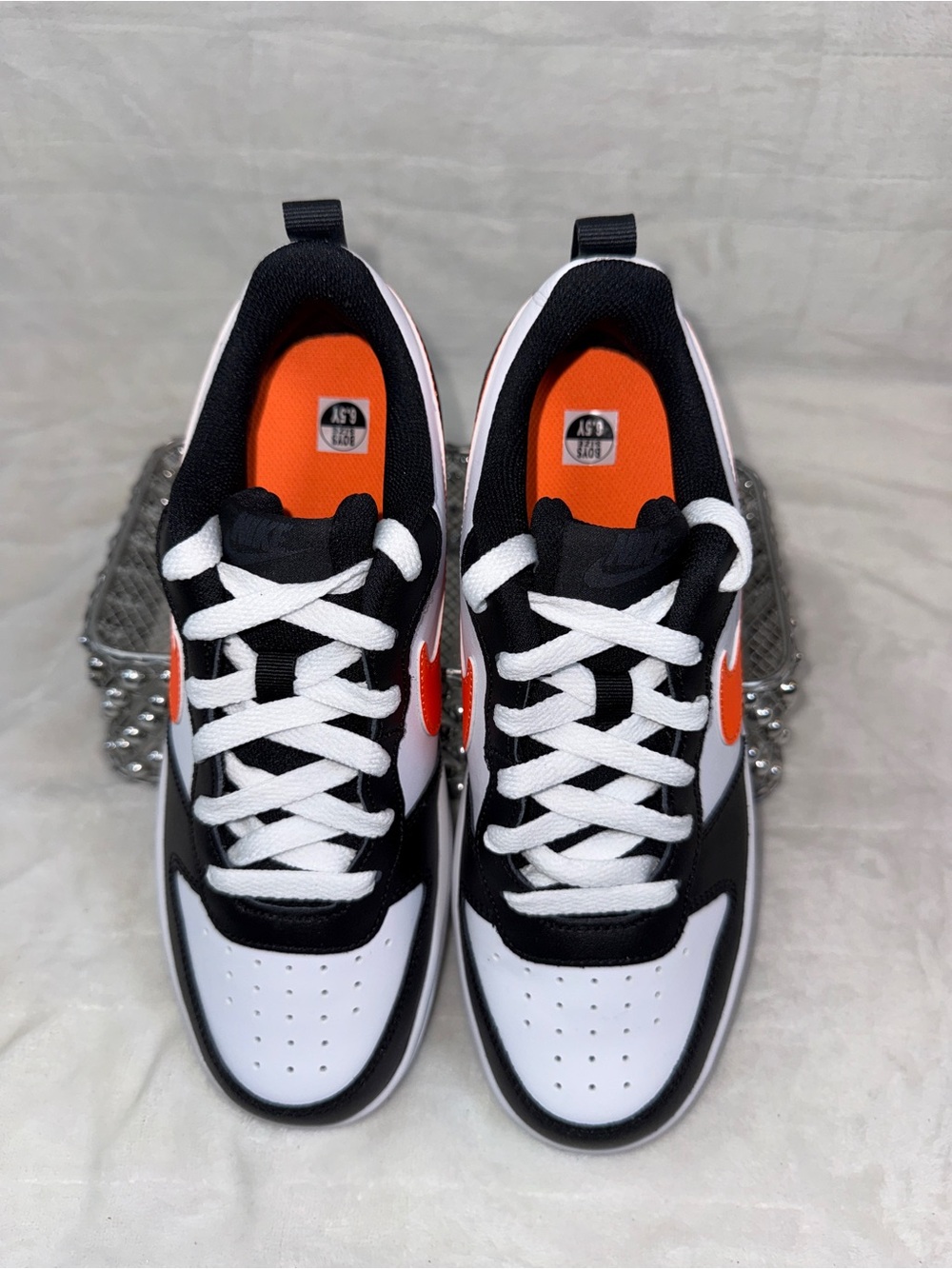 Nike Court Borough Low 2 White Black Total Orange GS 6.5Y/8W style  BQ5448-115